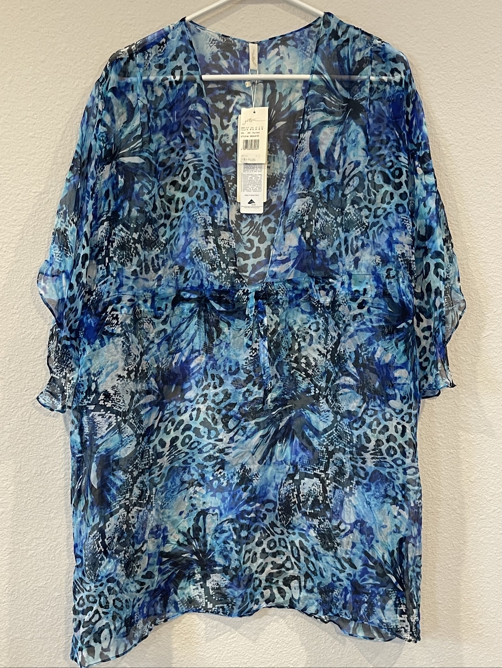 NWT Gottex Vintage Y2K Womens Blue Multi Silk Flowy Fairy Swim Coverup Size Med